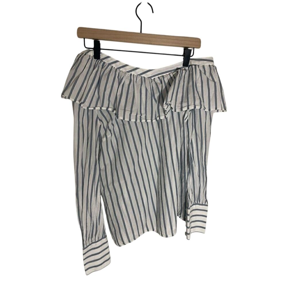 Paige Denim Cotton Stripe Off the Shoulder Women's Sailor Blouse Nautical Preppy